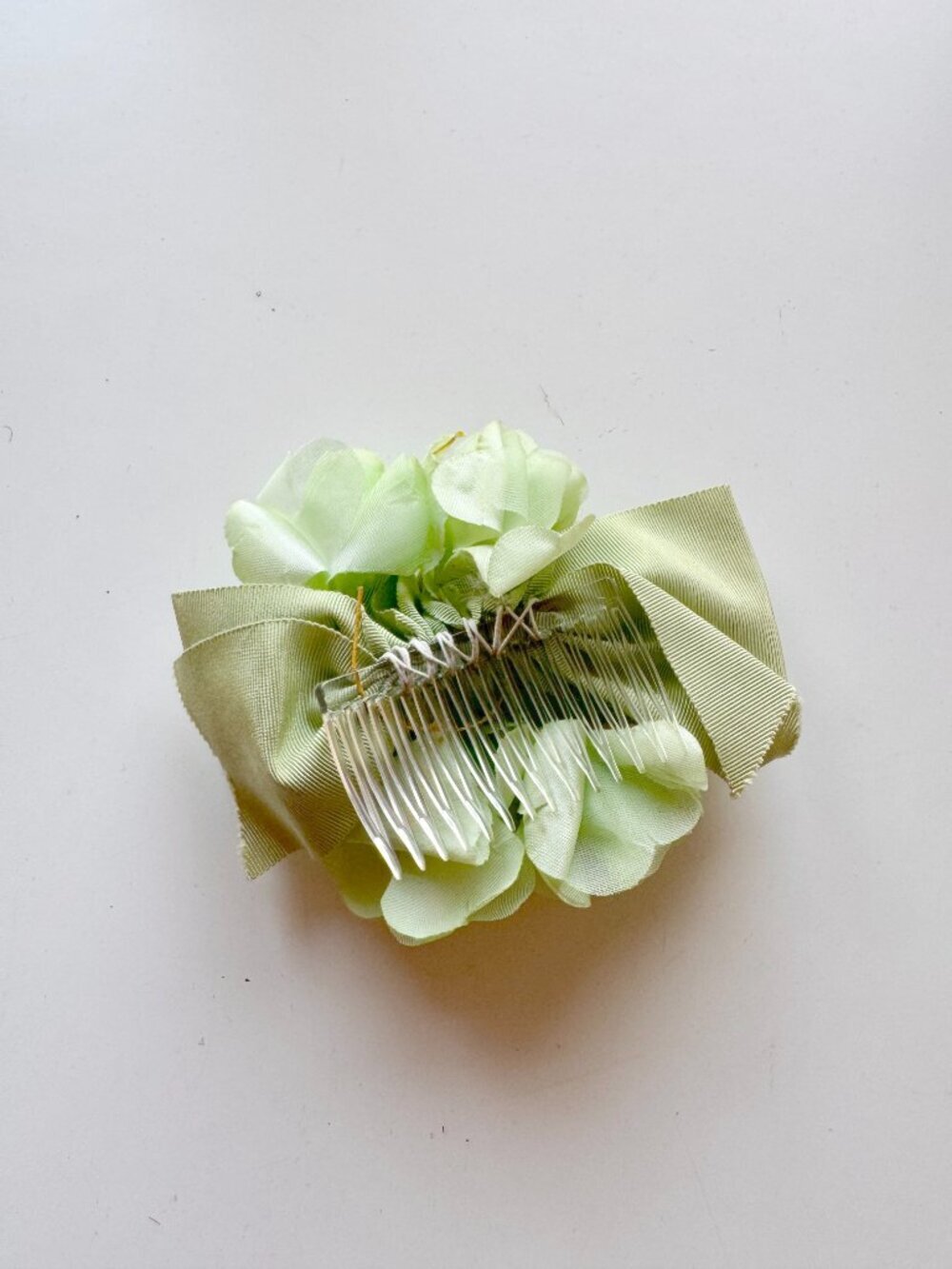 Vintage Green Grosgrain Ribbon Faux Floral Barrette Hair Clip - Picture 2 of 4